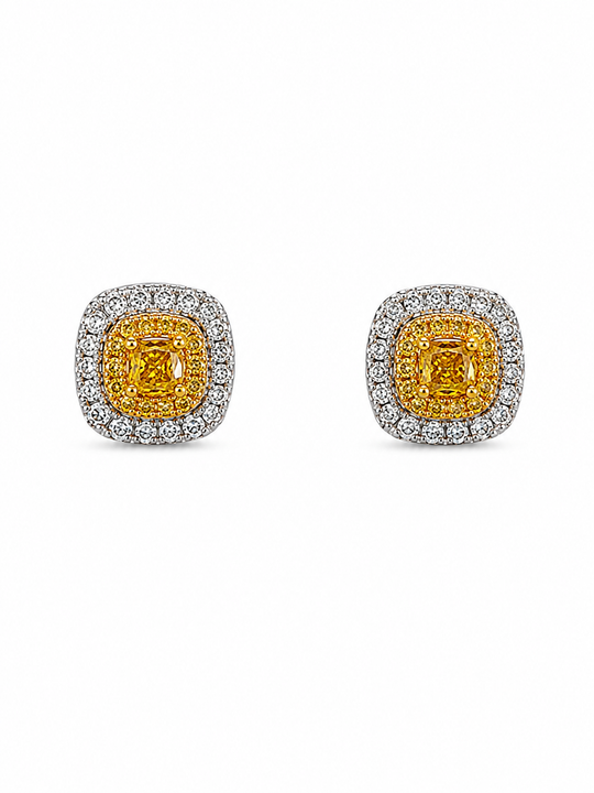 Fancy Yellow Cushion Diamond Stud