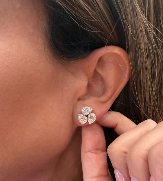 Tri-Color Diamond Pear Shape Earrings