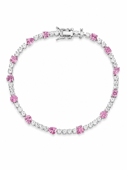 Light Pink Sapphire multi shape diamond tennis bracelet