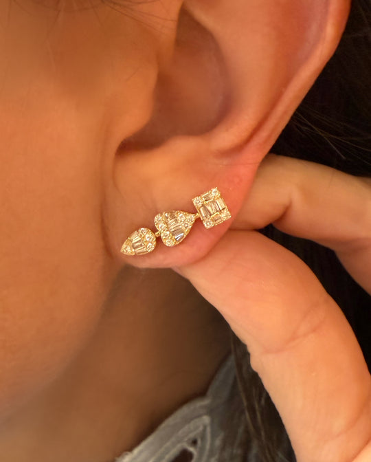 Emerald , Heart and Pear Shape Diamond Stud Crawler