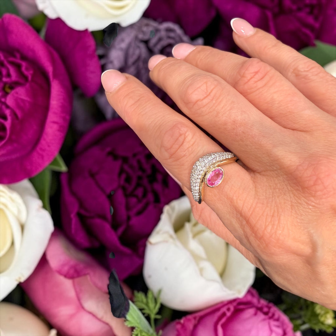 Diamond Wave ring with Pink Sapphire