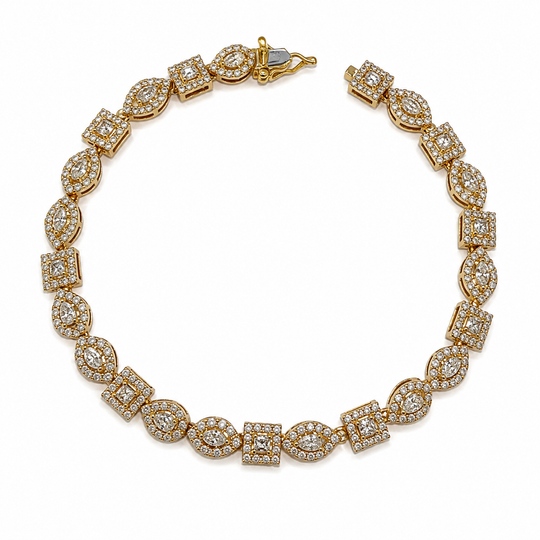 Mixed Shape Diamond Tennis Bracelet in Yellow Gold