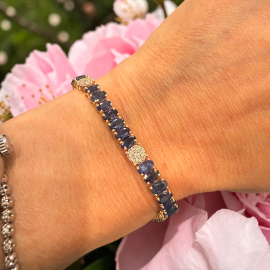 Blue Oval Sapphire and Diamond Tennis bracelet