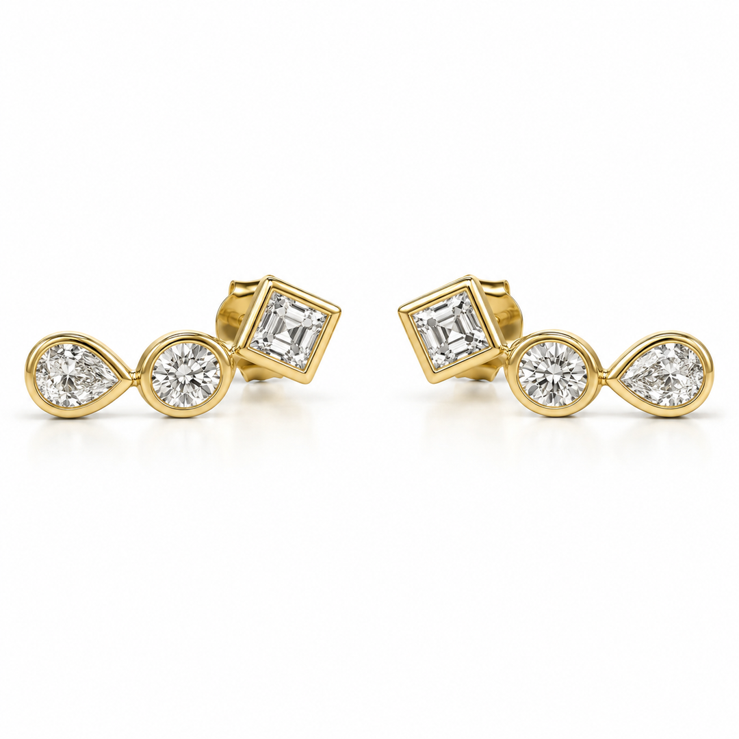 Bezel Three Diamond Crawler Earring