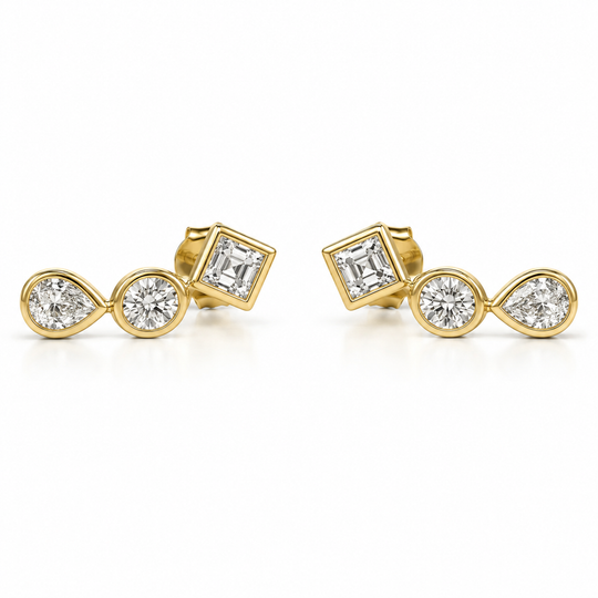 Bezel Three Diamond Crawler Earring
