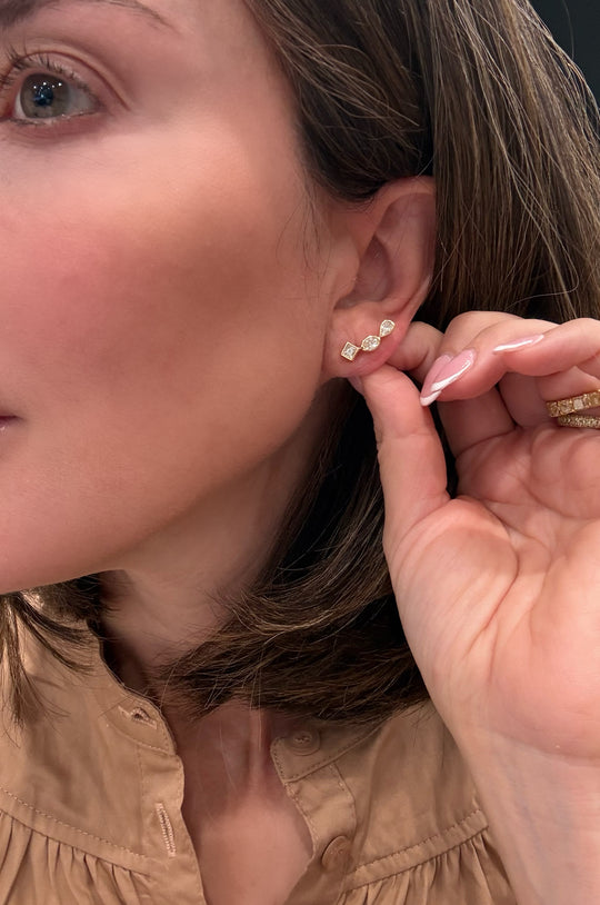 Bezel Three Diamond Crawler Earring