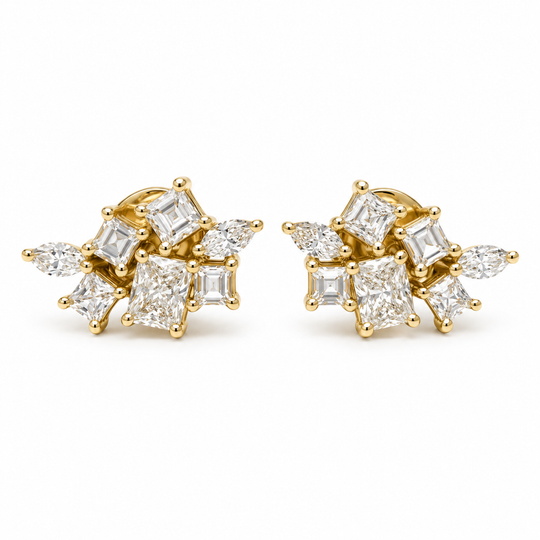 Yellow Gold Cluster Diamond Earrings