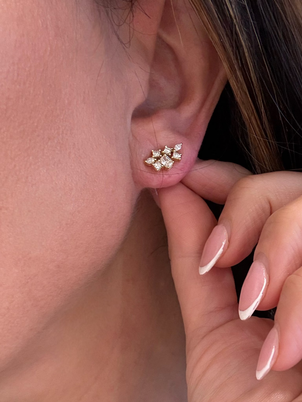 Yellow Gold Cluster Diamond Earrings