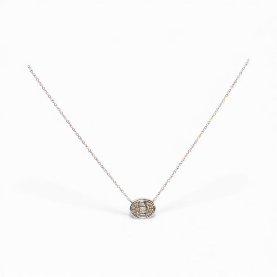 Oval Diamond Solitaire Necklace 14 K White Gold