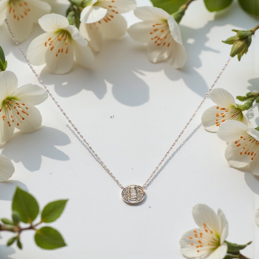 Oval Diamond Solitaire Necklace 14 K White Gold