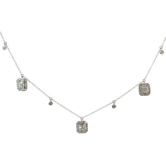 14K White gold emerald diamond 3 Station Necklace