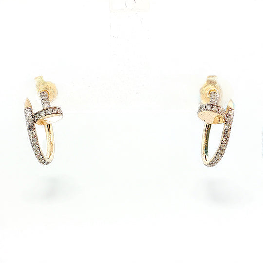 Nail Diamond 14K Yellow Gold hoop Earrings