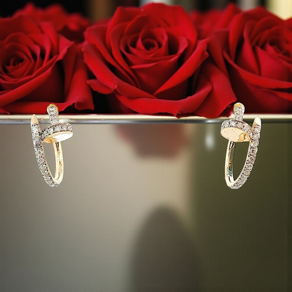 Nail Diamond 14K Yellow Gold hoop Earrings