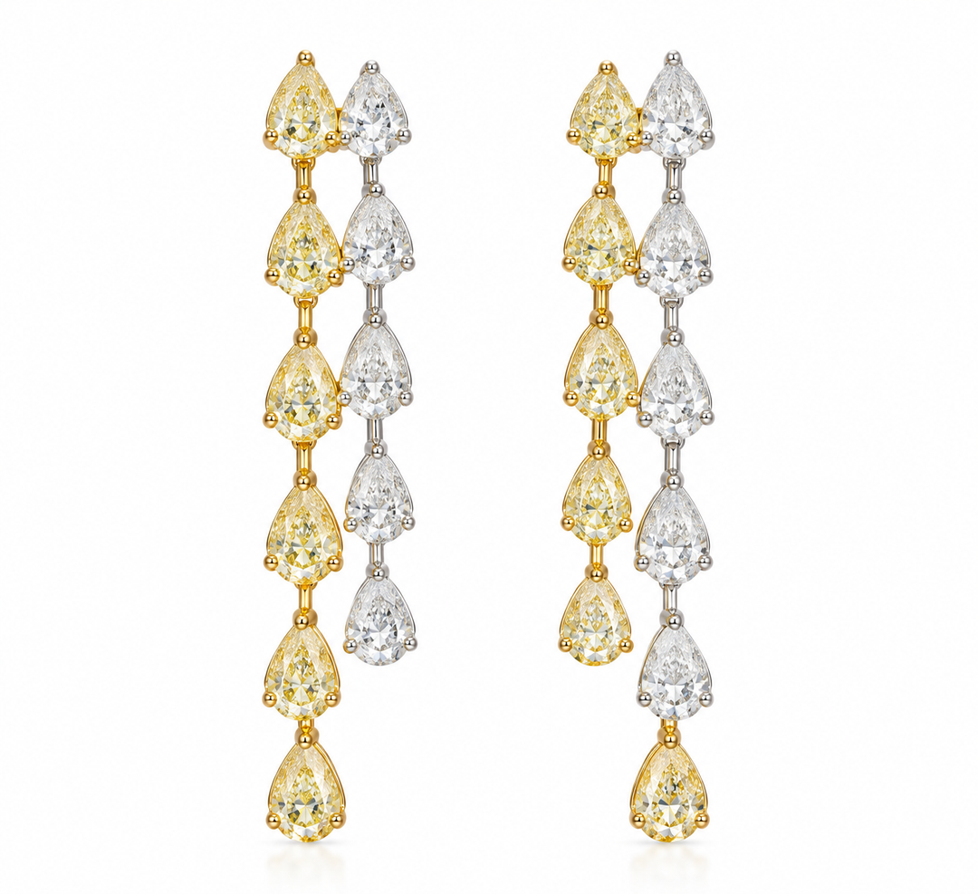 Two-Tone Cascading Pear-Shaped Diamond Drop Earrings