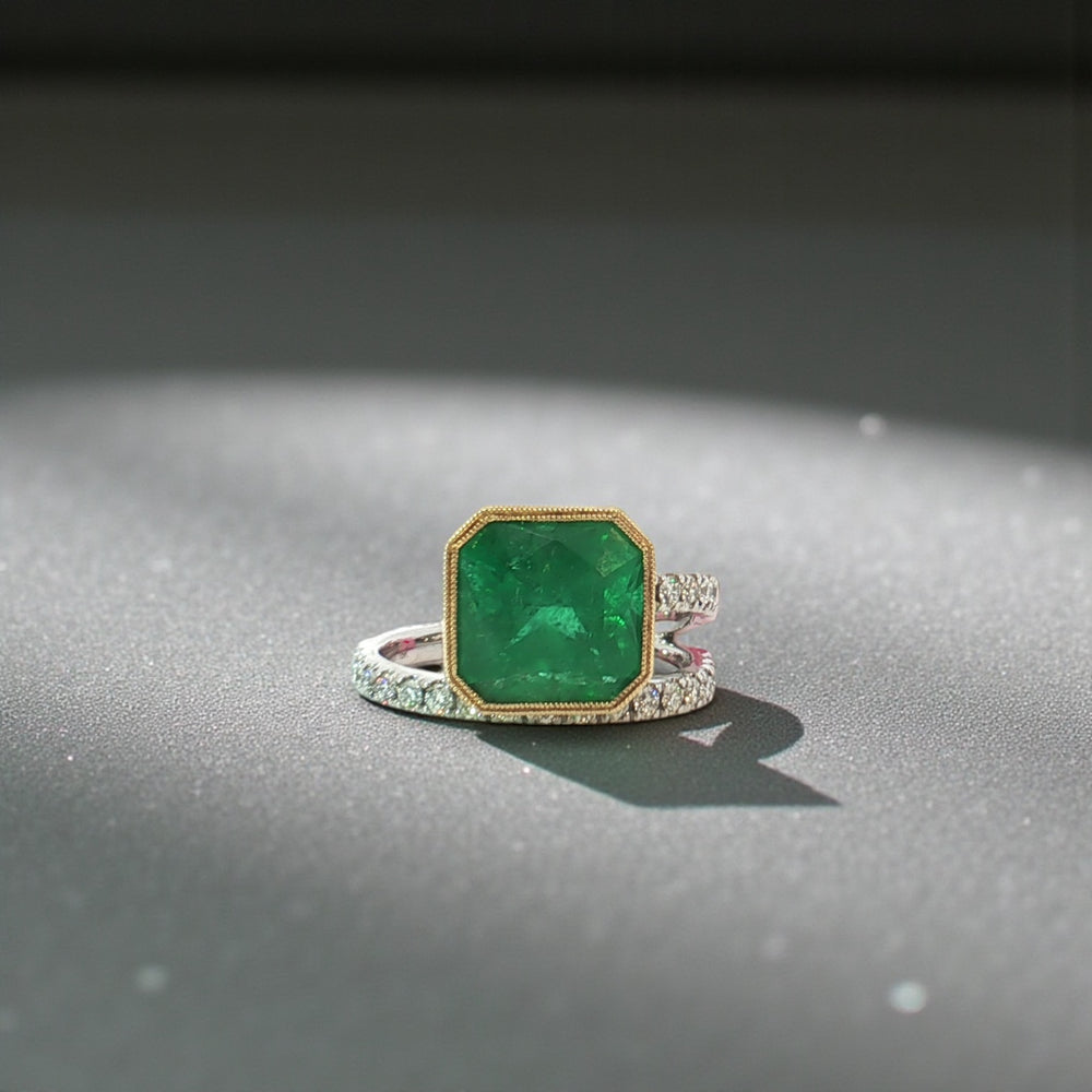 Green Emerald 4.14 CTW and Diamond wrap ring