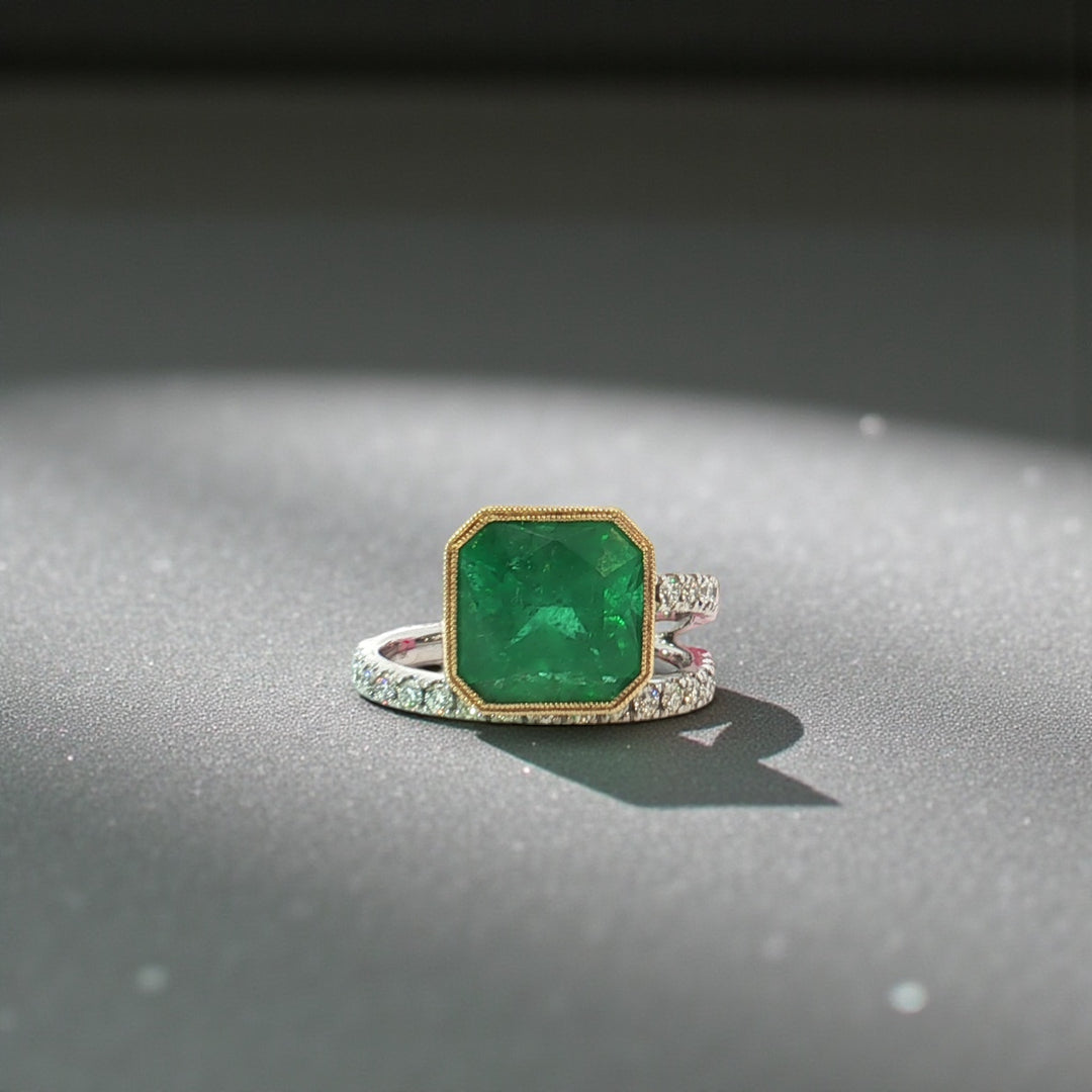 Green Emerald 4.14 CTW and Diamond wrap ring