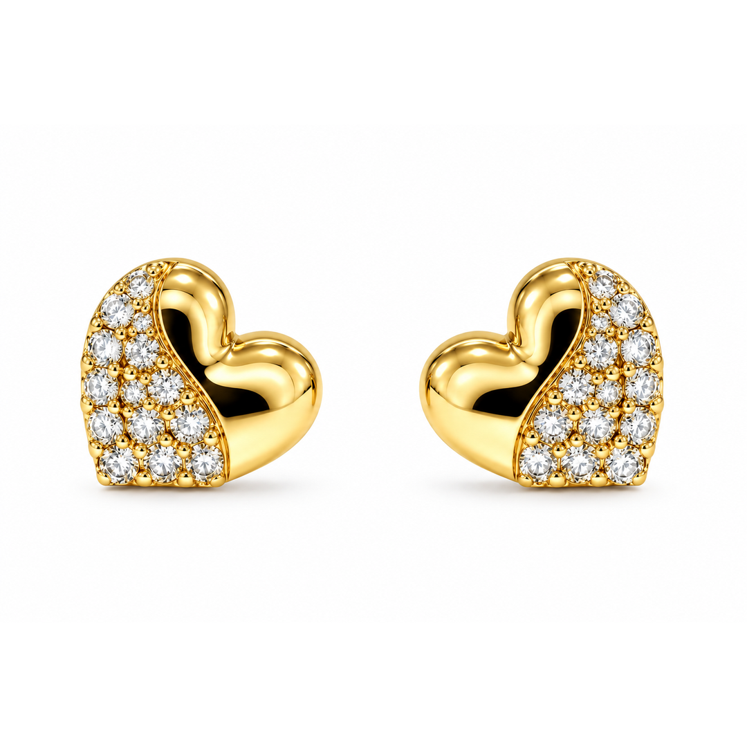 Diamond Heart Stud in 14K Yellow Gold