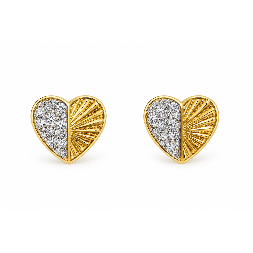 Diamond Heart Sunray in Yellow Gold Stud