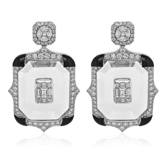 Crystal Black Onyx and Diamond Hanging Earrings