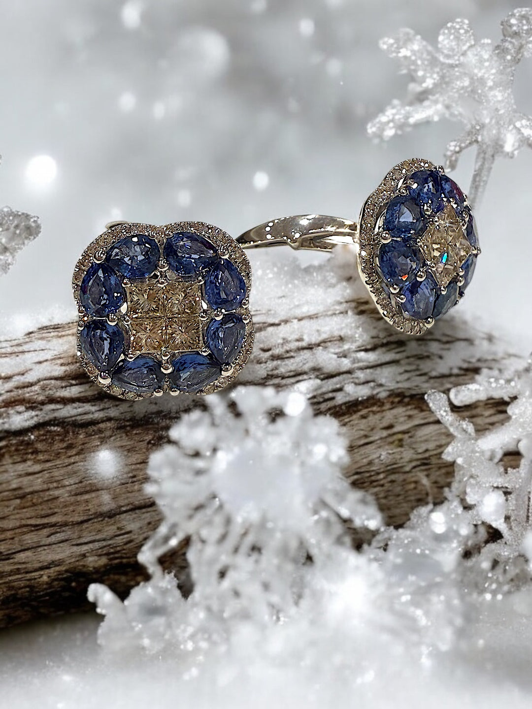 sapphire pear shape and diamond round cufflinks