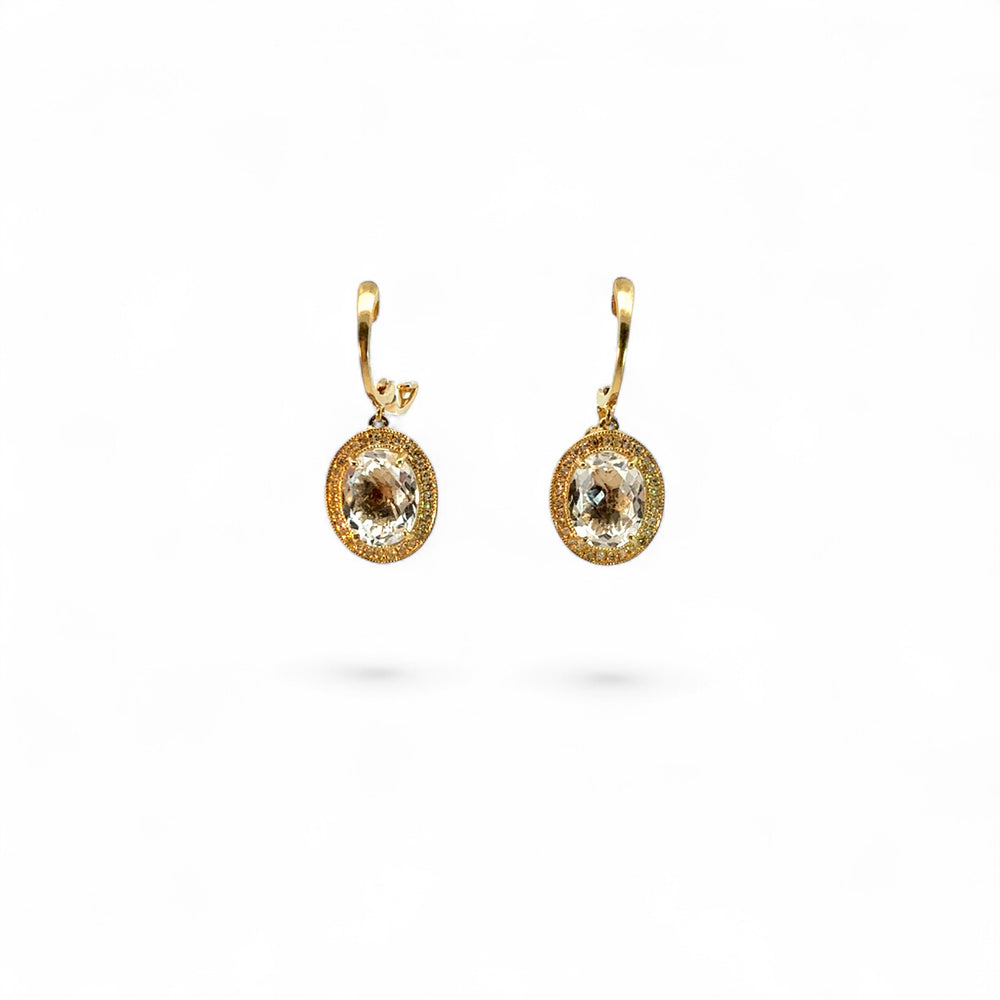 clear topaz hanging oval earrings with diamonds