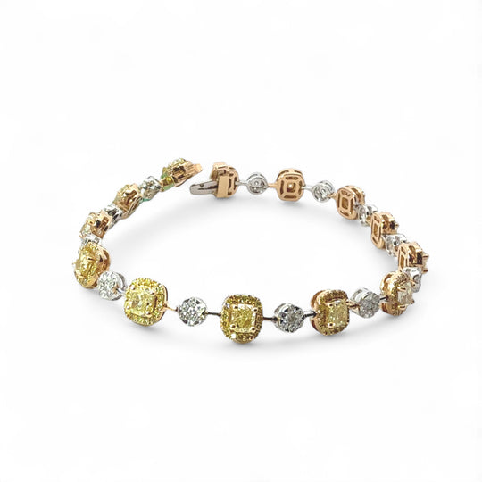 Yellow Diamond and White Diamond Tennis Bracelet