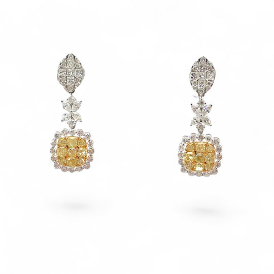 Yellow Diamond  Hanging Wedding Earrings