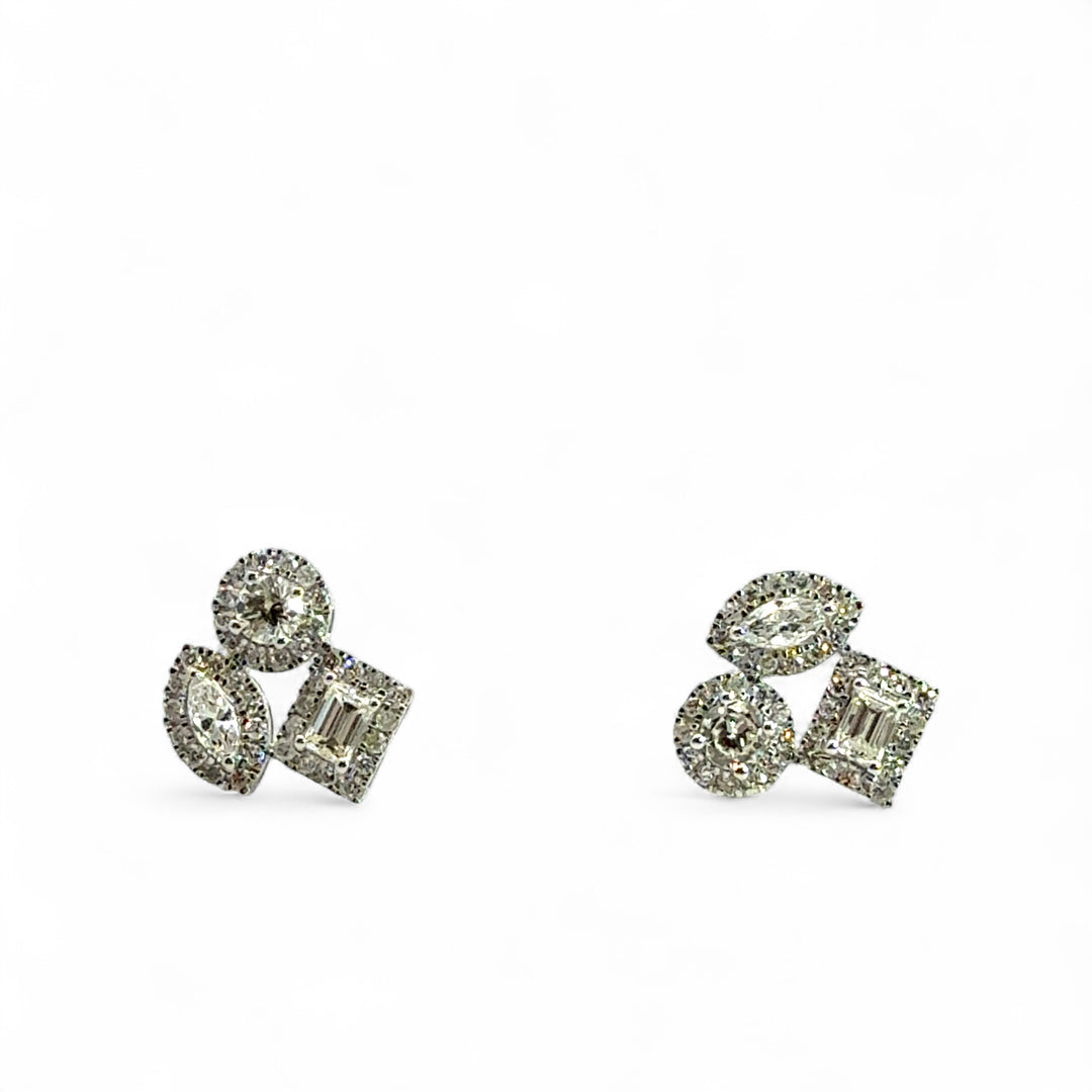 Three Stone Diamond Shape Stud