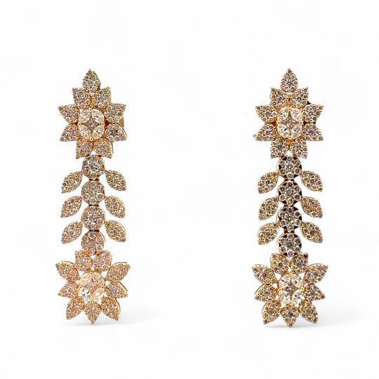 Yellow Gold Diamond Wedding hanging floral earrings