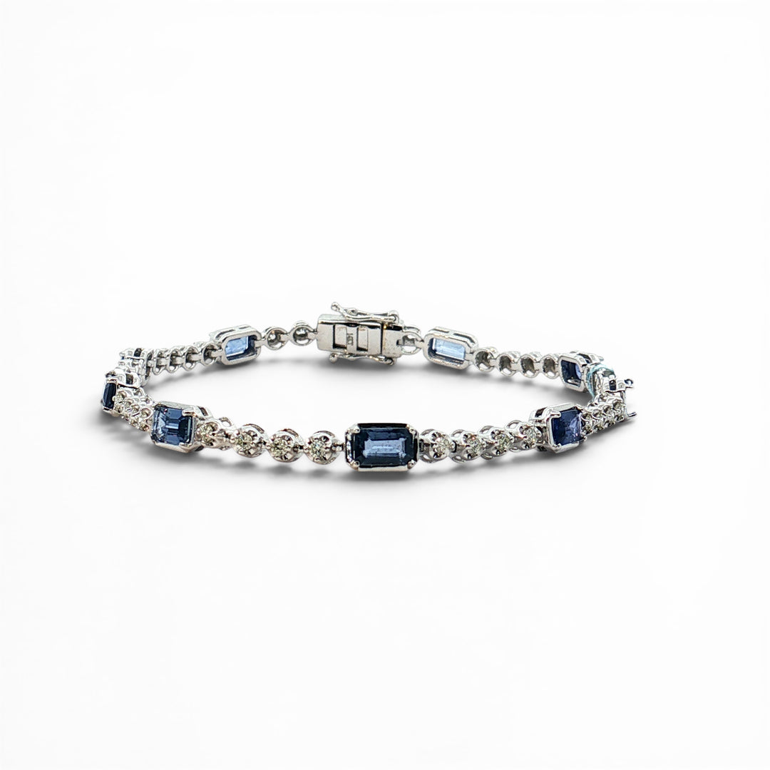sapphire and diamond tennis bracelet 14K white gold