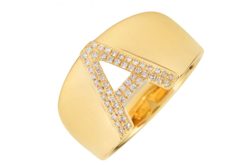 Diamond Letter Yellow Gold Ring