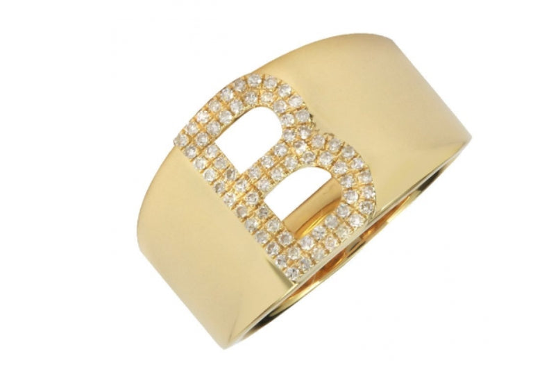 Diamond Letter Yellow Gold Ring