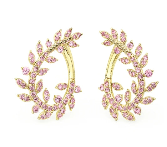 Pink Sapphire Leaf Hoops