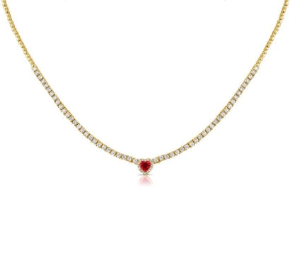 Ruby and Diamond Heart pendant necklace