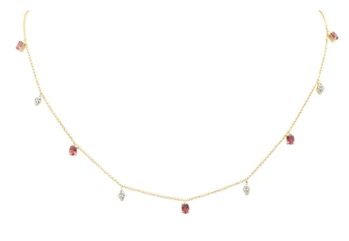 PINK TOURMALINE AND DIAMOND STATION NECKLACE