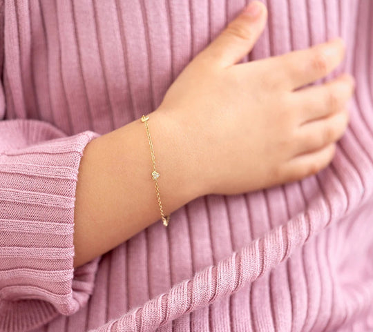 14K GOLD HEART LINKED CHILDRENS BRACELET