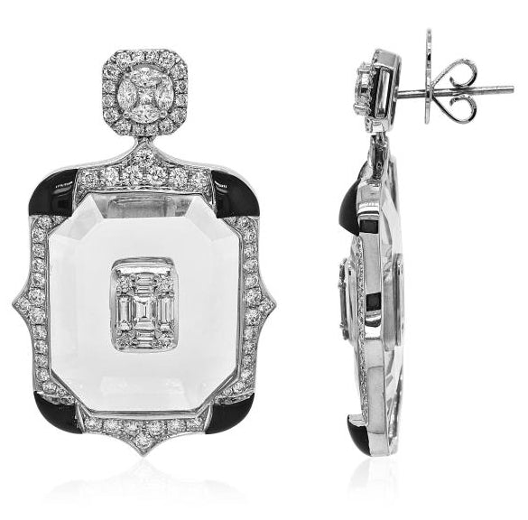 Crystal Black Onyx and Diamond Hanging Earrings