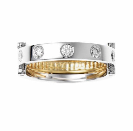Reversable Two Way Diamond yellow Gold and White Gold Ring