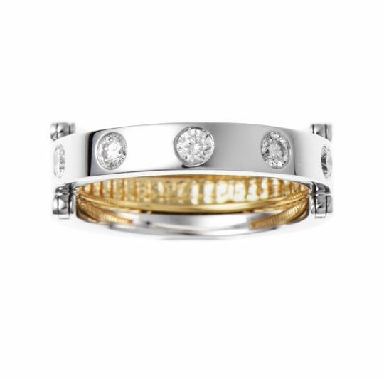 Reversable Two Way Diamond yellow Gold and White Gold Ring