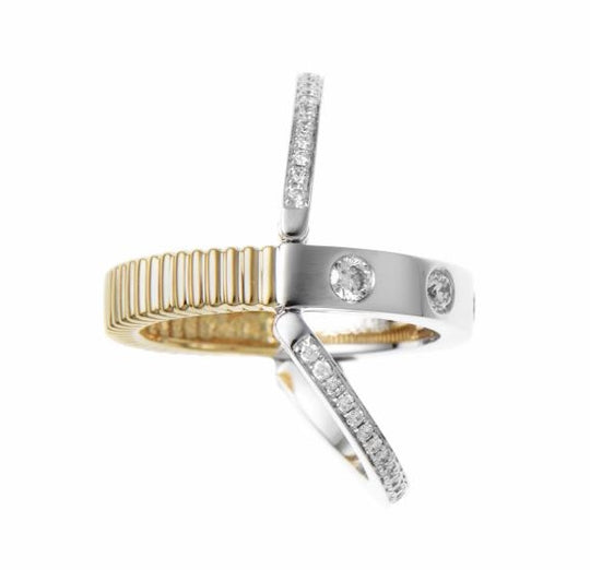 Reversable Two Way Diamond yellow Gold and White Gold Ring
