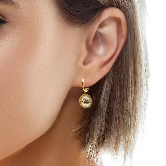 clear topaz hanging oval earrings with diamonds