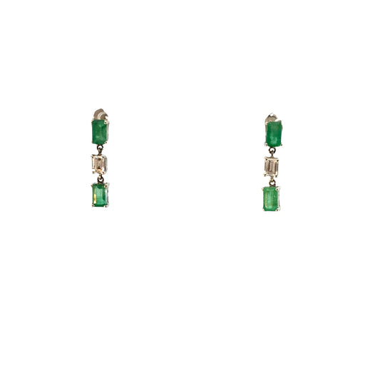Green Emerald and Diamond hanging earrings