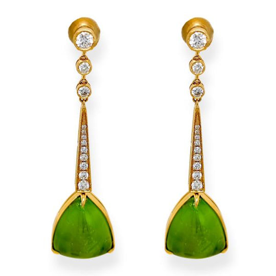 Sugar Loaf Peridot and Diamond hanging earrings