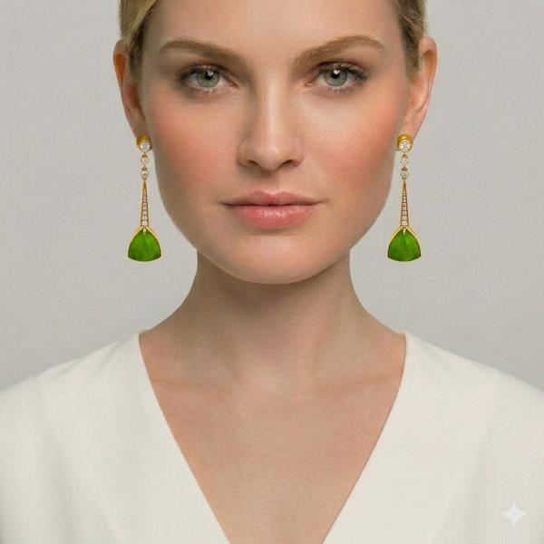 Sugar Loaf Peridot and Diamond hanging earrings