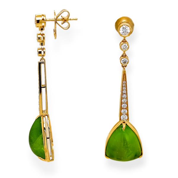 Sugar Loaf Peridot and Diamond hanging earrings