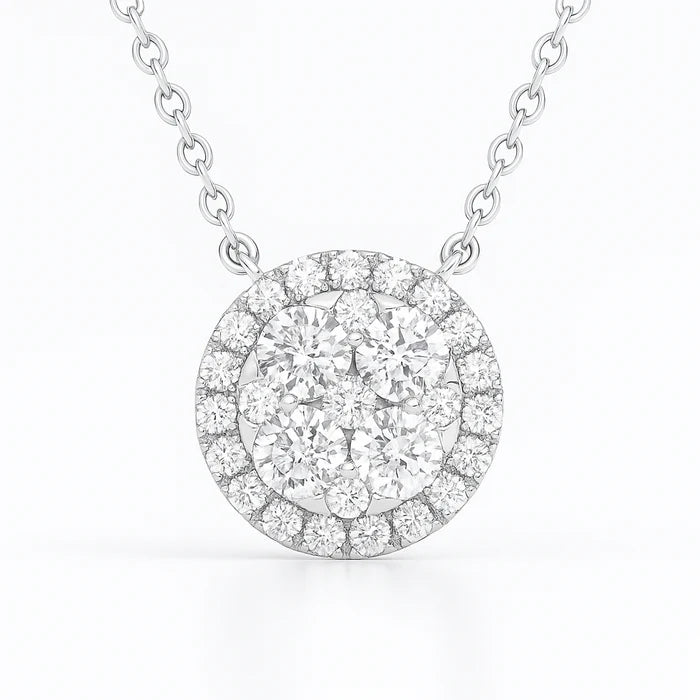 Round Cluster Diamond Solitaire Necklace