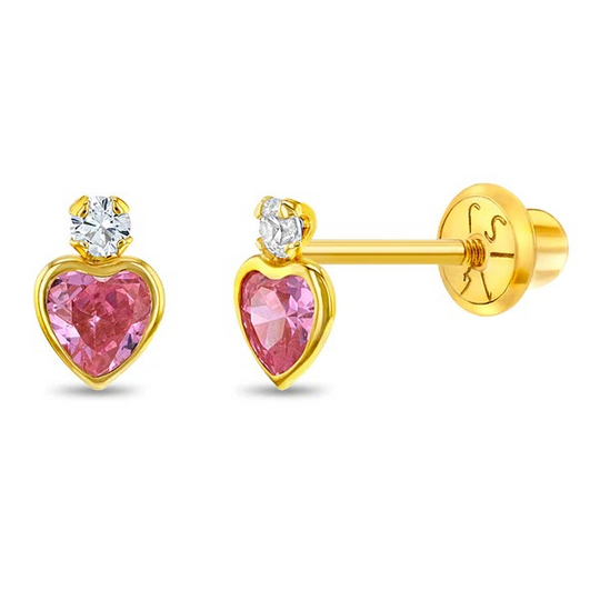 14K GOLD PINK HEART STUDS
