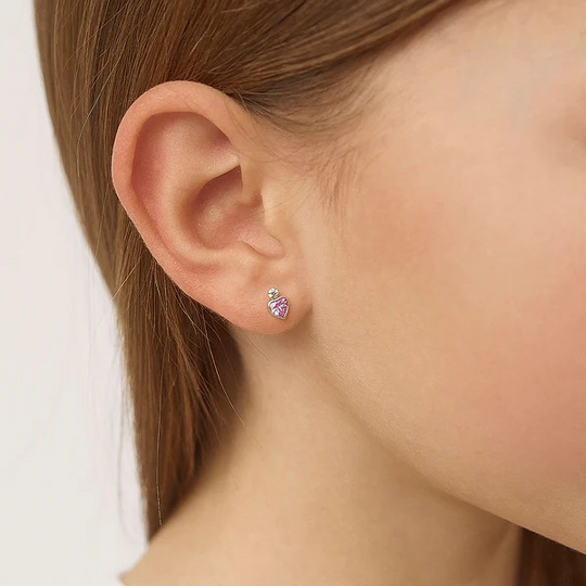 14K GOLD PINK HEART STUDS
